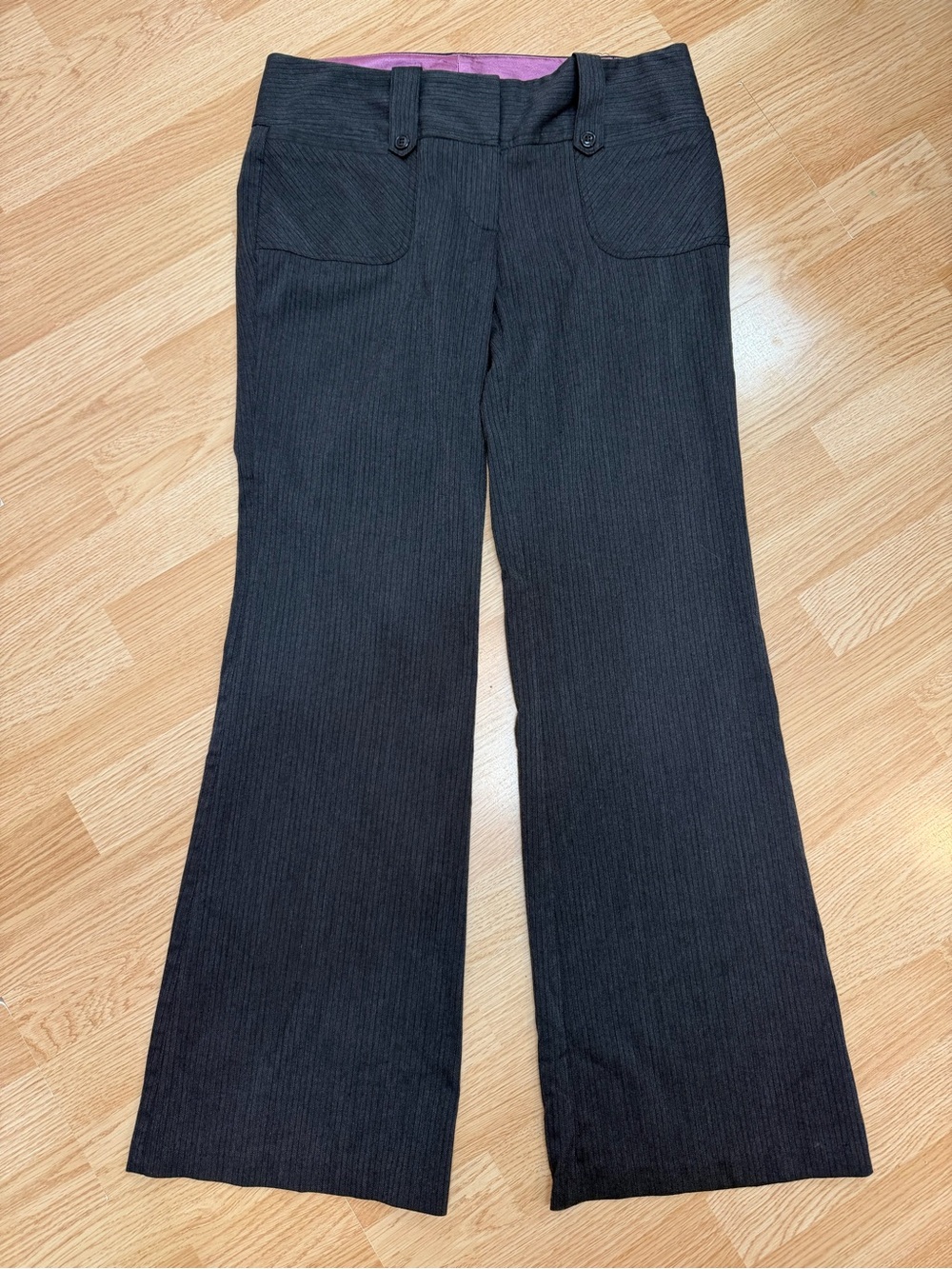 Stooshy Women’s Pinstripe Bootcut Career Dress Pants Stretch Size 9 Black Gray